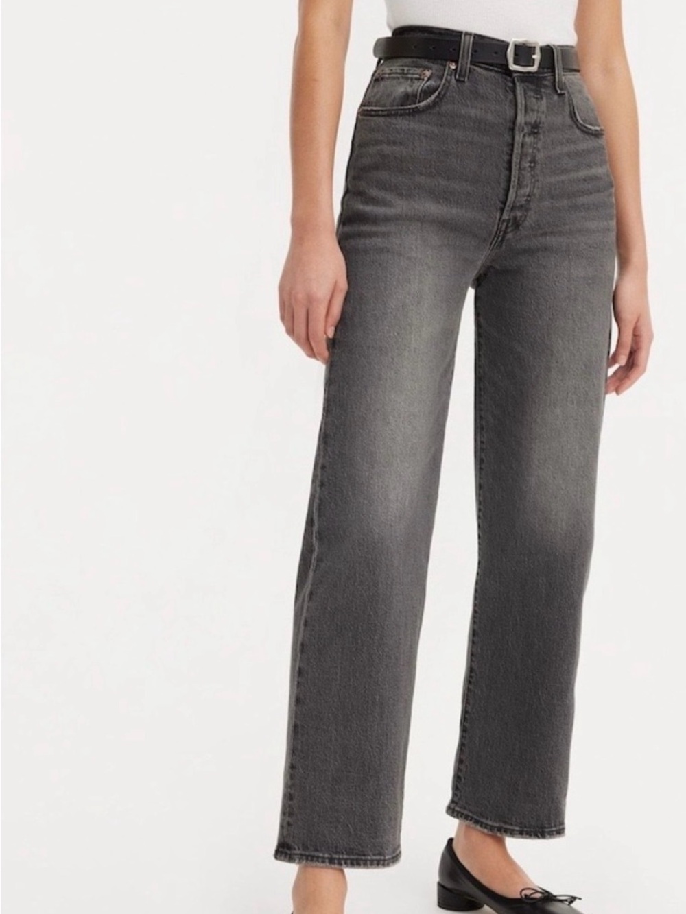 Levi’s Ribcage Straight Ankle gray jeans Size 27 Stretch Casual Button fly